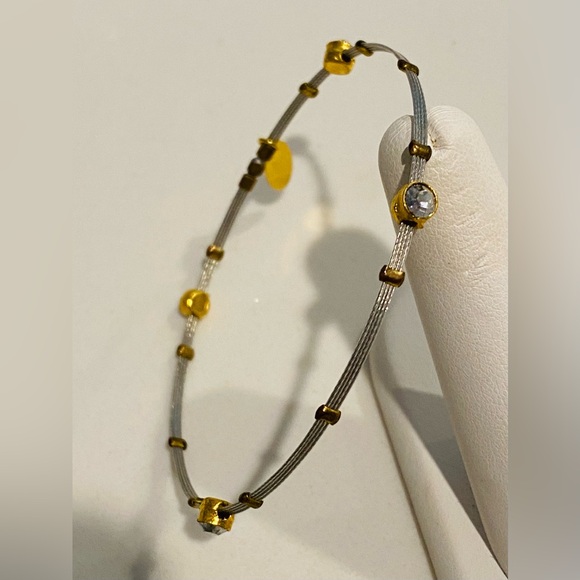 Seasonal Whispers Beautiful Gold/Silver Bezel CZ Wire Cable Bangle Bracelet - Picture 3 of 5